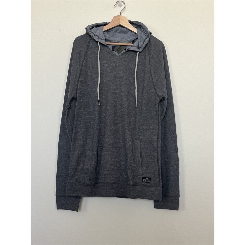 Buffalo David Bitton Men’s Hooded Long Sleeve Pullover Knit Sweater Blue/Gray XL